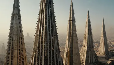 Endless skyline of triangular blade-prow megacity towers sta